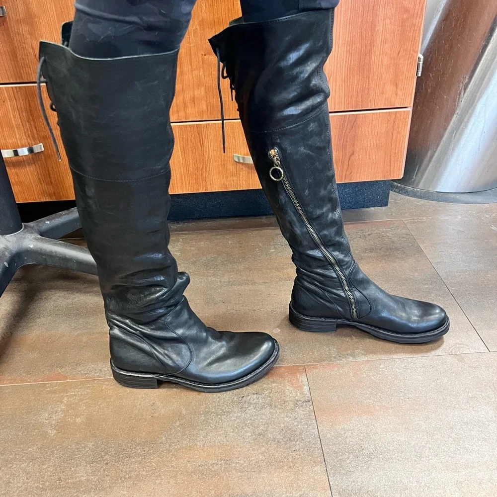 RARE Fiorentini + Baker Elena Tall OTK Fold Down Riding Boots 37.5 Black Leather